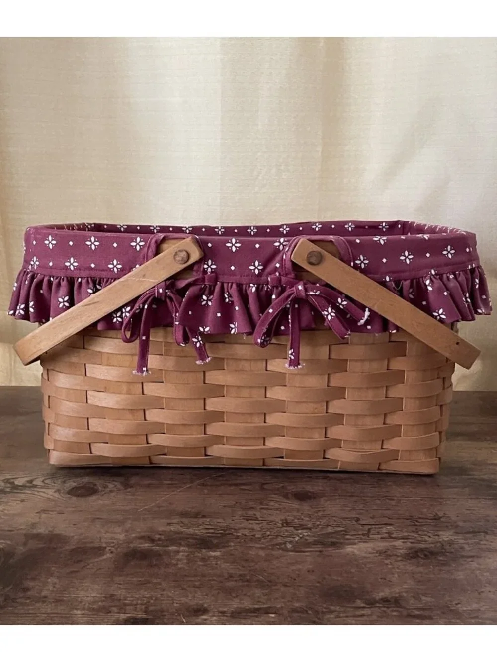 Vintage Longaberger Large Market Basket 10634 Swinging Handles 2 Liners 1997